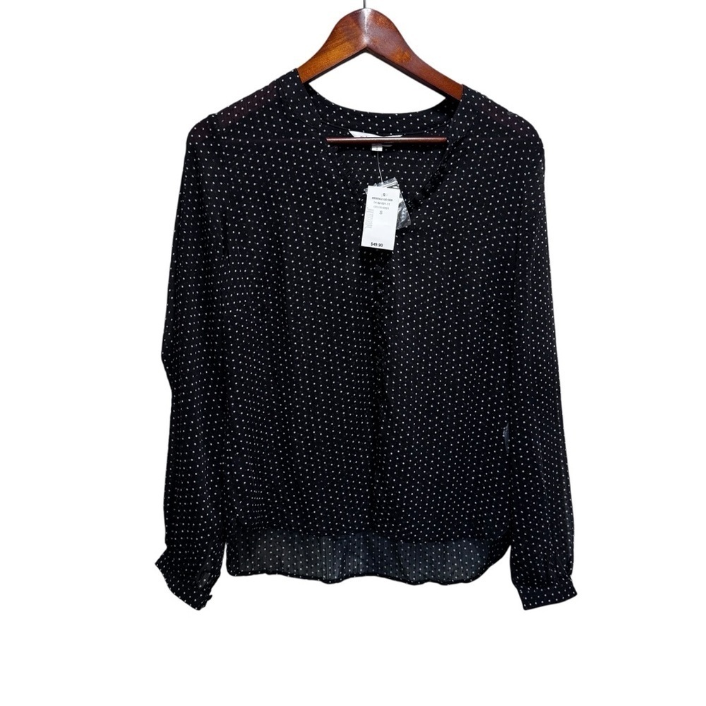 Cleo Black Polka Dot Sheer Button Down Shirt Size Small NWT Brand New